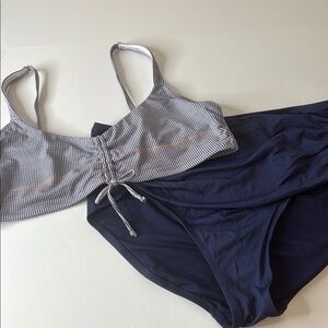 Kona Sol 2 Piece Swimsuit Gingham Navy Blue XL